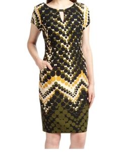 Zig-Zag Circle print Cap-Sleeve Dress w. Pockets